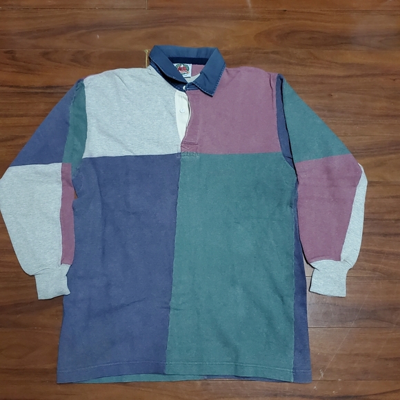 VINTAGE BARBARIAN RUGBY WEAR POLO SHIRT CANADA MENS LARGE RARE COLOR BLOCKING - Picture 2 of 7